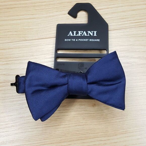 ALFANI Mens Bow Tie Blue Satin Adjustable Pre-Tied - Picture 1 of 3